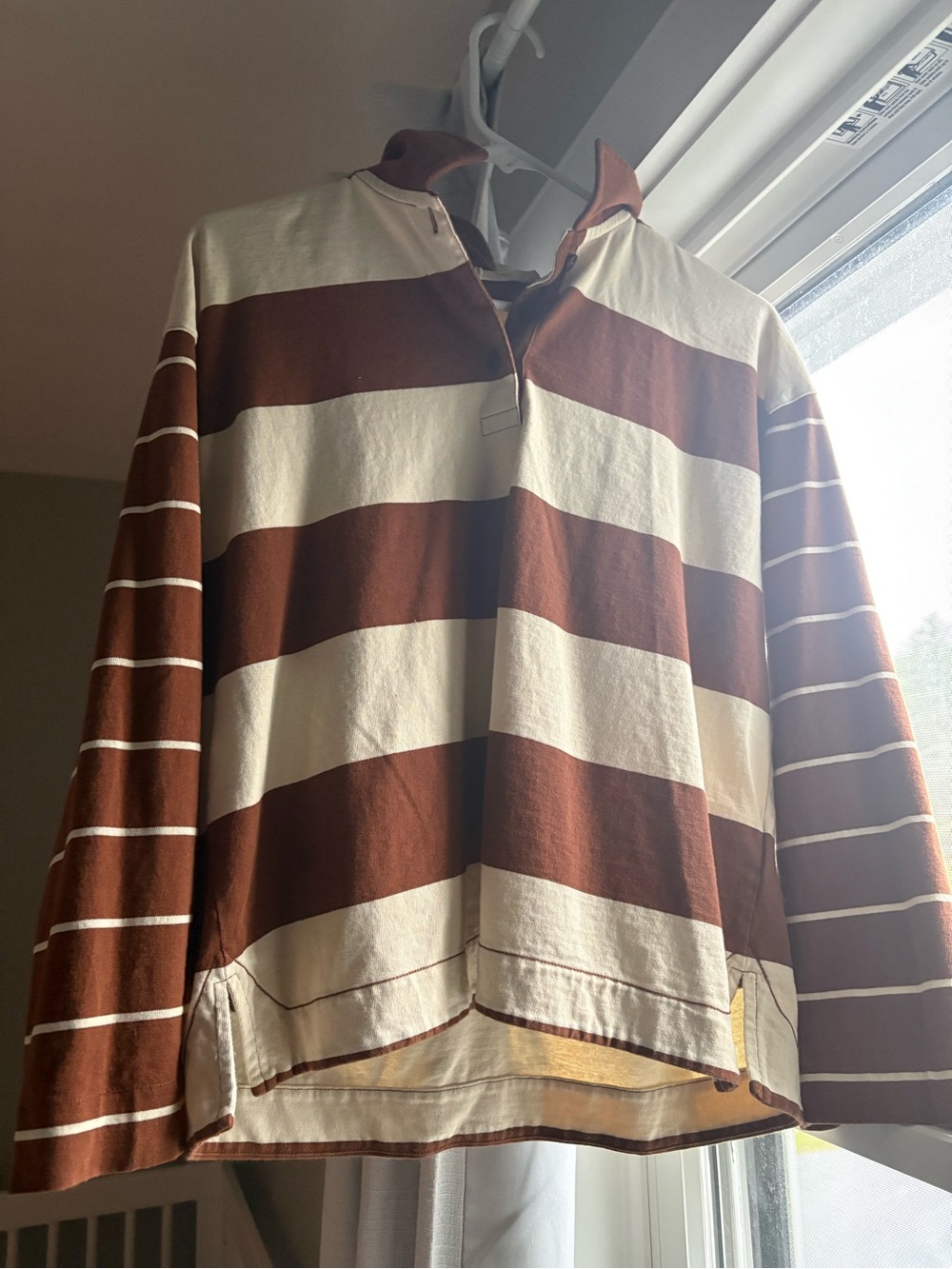 Madewell Brown and Cream Striped Zip-Front Rugby